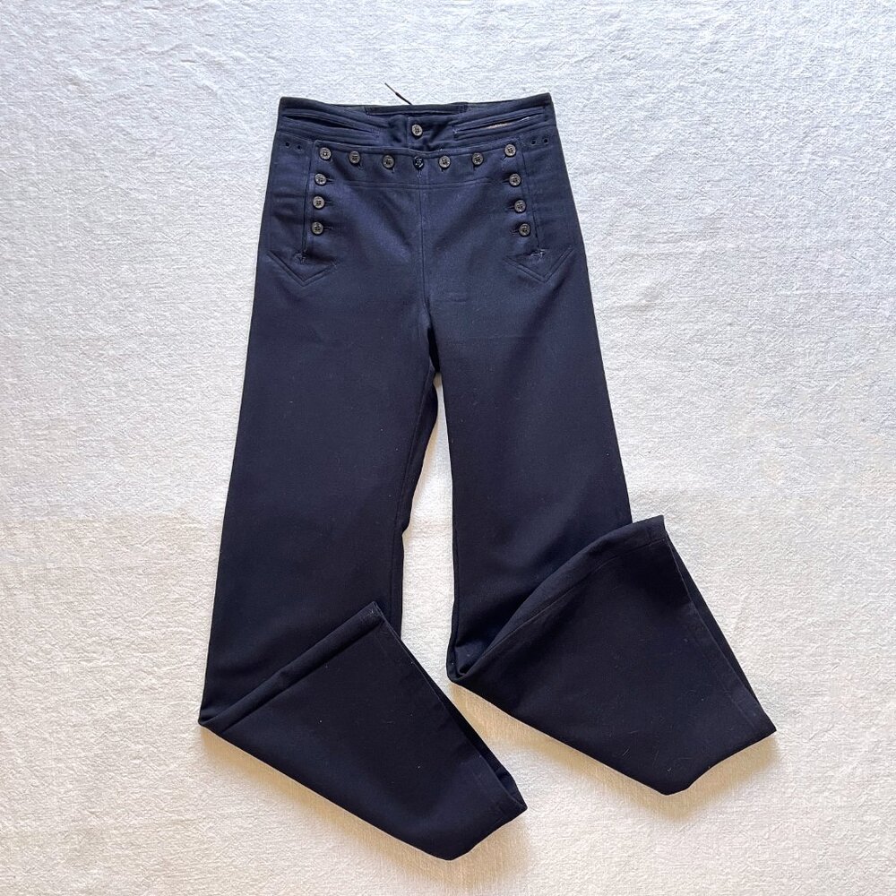 Vintage 40s WWII Era US Navy Uniform Wool Sailor Wide Leg Bellbottom Pants 29"W